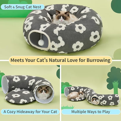 Pesen Cat Tunnel Bed with Soft Cushion, Cat Toys for Indoor Cats Enhance Bonding Between Pets and Owners, Encourage Exploration, and Satisfy Natural Instincts for Kittens, Dogs, and Rabbits