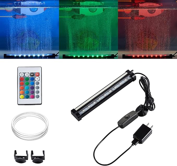 Carefree Fish Aquarium 4/8/12/16/24/40In Led Nanometer Materials Air Stone Strip Ⅱ and Tube Fish Tank Oxygen Stone Bubble Wall RGB Light Waterproofing Grade IP68(Air Pumps not Included