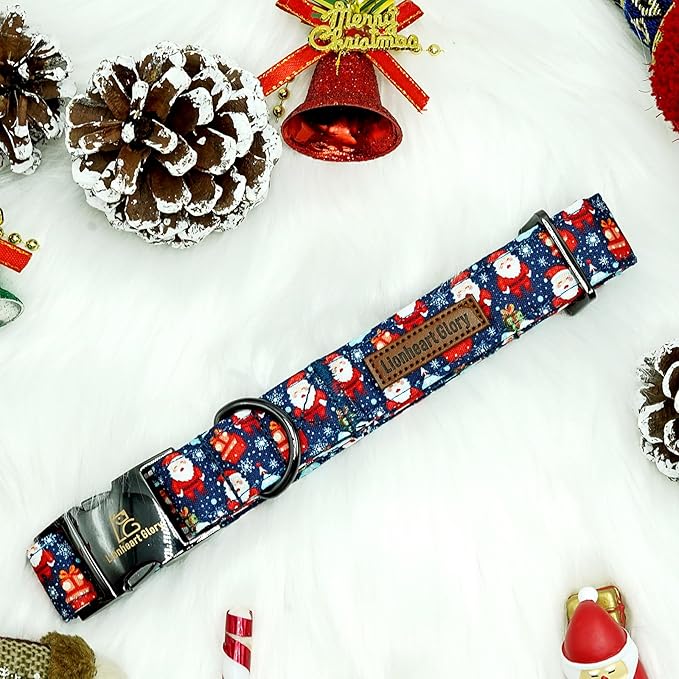 Lionheart glory Christmas Dog Collar Santa Print Collars Soft Durable Adjustable Dog Collars for X-Small Dogs Pet Gift Female or Male Puppy Dog Collar Fall Collar Dog