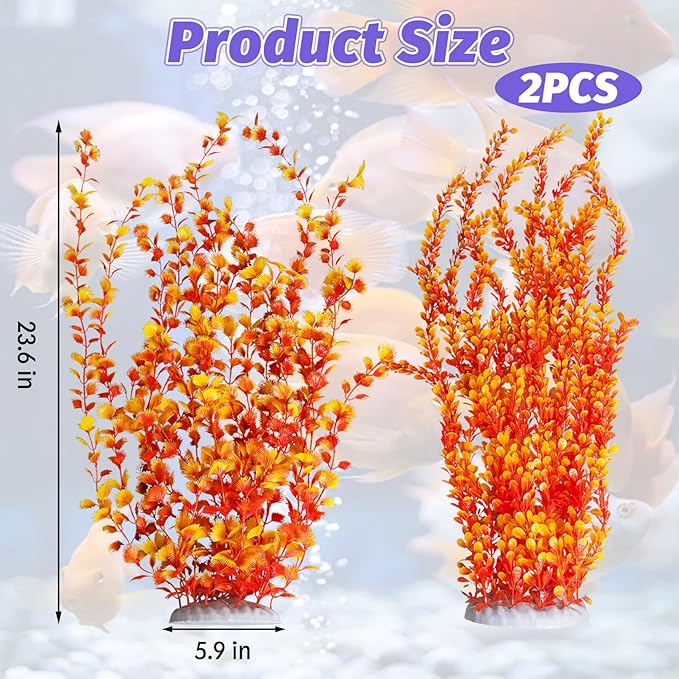 Hamiledyi Aquarium Plastic Plants Aquarium Decor Artificial Fish Tank Plants,Tall Fish Tank Decorations, Extra Large Aquarium Plant 23.6-inch Tall,2PCSï¼_range Style Bï¼