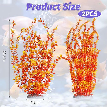 Hamiledyi Aquarium Plastic Plants Aquarium Decor Artificial Fish Tank Plants,Tall Fish Tank Decorations, Extra Large Aquarium Plant 23.6-inch Tall,2PCSï¼_range Style Bï¼