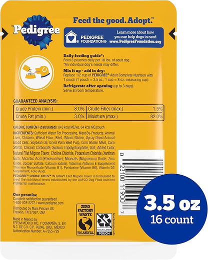 Pedigree Choice Cuts In Gravy Adult Soft Wet Dog Food, Filet Mignon Flavor, 3.5 oz Pouches (16 Count)