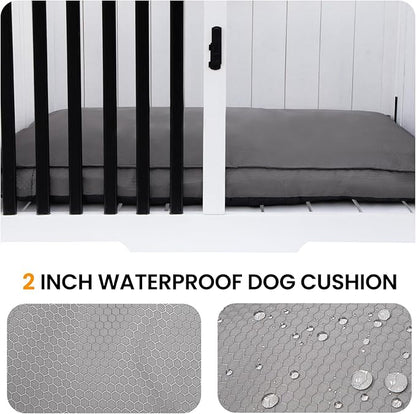 Wooden Dog Crate Furniture,Foldable and Portable Dog Kennel Furniture Indoor,Decorative Dog Crate End Table No Assembly.(Large,White)