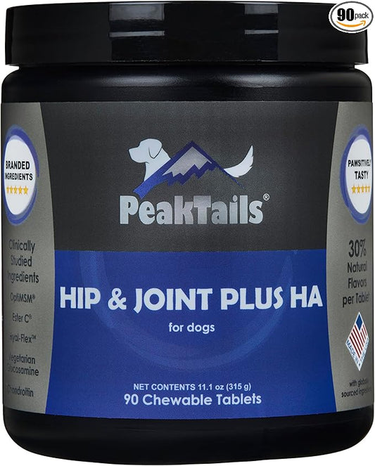 Kala Health PeakTails Hip & Joint Plus HA for Dogs  90 Tablets, Glucosamine, Chondroitin, OptiMSM, Vitamin C & Hyaluronic Acid  Supports Joint Mobility & Comfort
