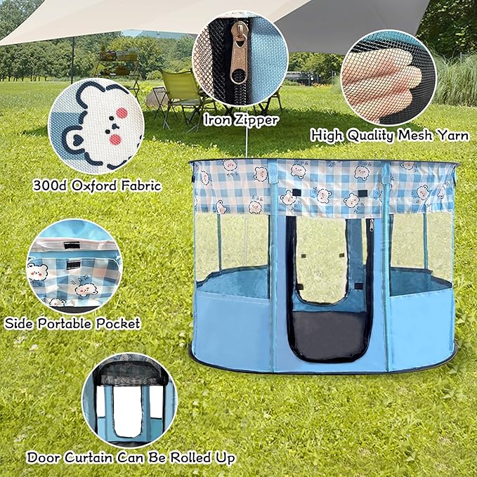 Portable Pet Playpen, Foldable Collapsible Cats Exercise Enclosure Kennel Tents Cat Delivery Isolation Room Dog Crates House Great for Indoor Outdoor Travel Use Pets Kitten Rabbit(Small,Blue)
