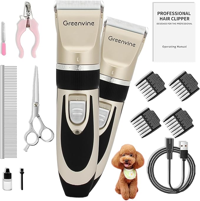 Dog Shaver Clippers Low Noise Dog Grooming Kit USB Rechargeable Pet Hair Clipper Trimmers,Shaver Suitable for Small and Large Dogs Cats Animals (Gold)