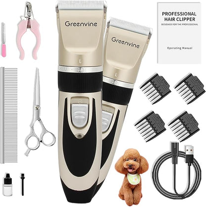 Dog Shaver Clippers Low Noise Dog Grooming Kit USB Rechargeable Pet Hair Clipper Trimmers,Shaver Suitable for Small and Large Dogs Cats Animals (Gold)