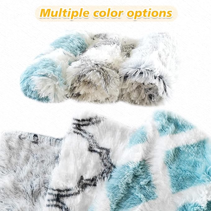 PJYuCien Fluffy Fleece Calming Pet Throw Blanket, Super Soft and Warm for Indoor Cats and Dogs, Large 30 * 40", Machine Washable, Blue Diamond Pattern, White Puppy Bed
