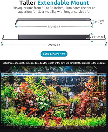 SEAOURA LED Aquarium Plant Light, 24/7 Custom Timer, Power-Off Memory, 7-Row LEDs 30-36in Full Spectrum Fish Tank Lights, 8 Colors, 20 Brightness, Day & Night Cycle, Adjustable Mount for Freshwater