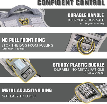 AUROTH Tactical Dog Harness for Large Dogs No Pull Adjustable Pet Harness Reflective K9 Working Training Easy Control Pet Vest Military Service Dog Harnesses Grey XL