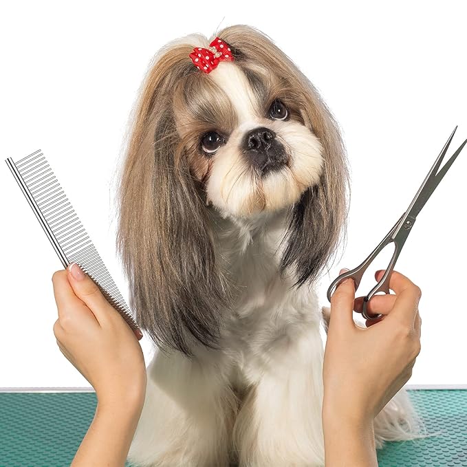 Cunhill 5 Pieces Dog Flea Combs for Grooming Lice Tick Comb for Small Dogs Puppies Stainless Steel Teeth Tear Stain Remover 2-in-1 with Round Teeth to Remove Knots Crust Mucus