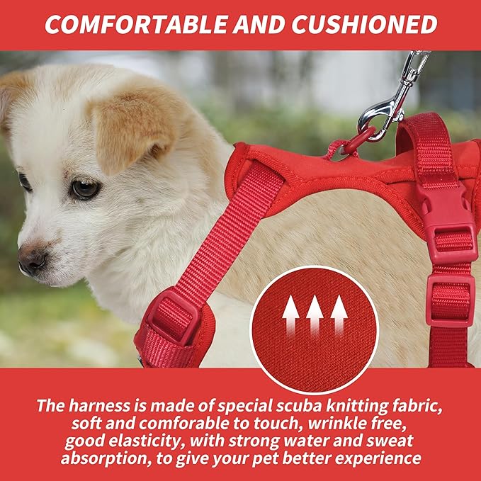 AIITLE Easy Walk Dog Harness, No Pull Pet Harness with 4-Point Adjustable Design, Easy Control Handle for Walking Running Training, Escape Proof Vest Harness for Small and Medium Dogs Red S