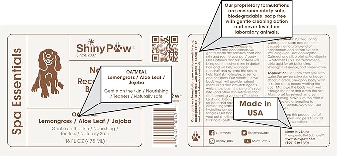 Oatmeal Shampoo for Dogs | ShinyPaw Dog Shampoo for Allergies and Itching | Controls Dog Shedding Naturally | Itchy Skin Relief for Dogs | Tearless Dog Shampoo & Conditioner Made in The USA | 16 oz
