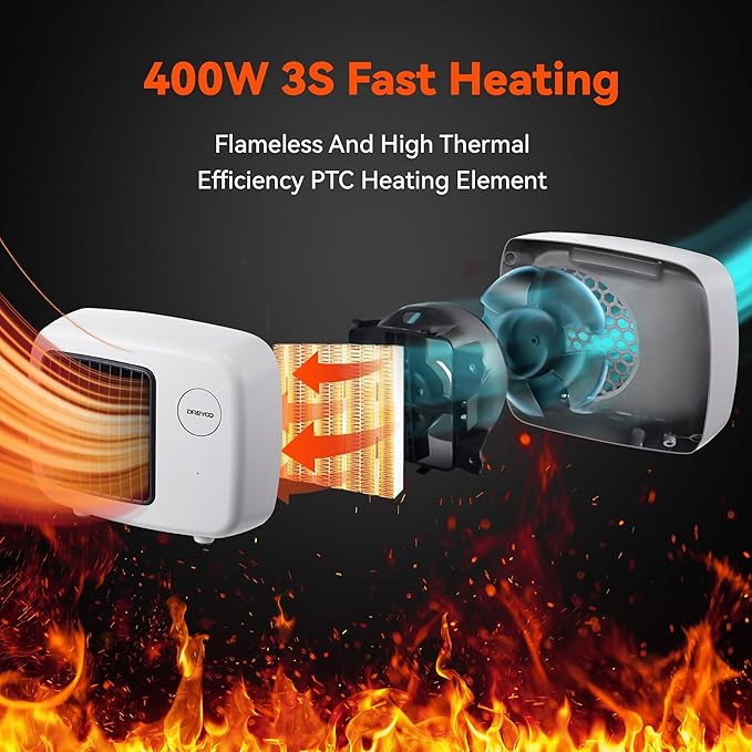 Dreyoo Dog House Heater with Thermostat, Pet House Heater with 6FT Anti Chew Cord and Safe Overheat Protection, 2 Heating Mode (200/400W) Pet House Furnace for Dogs Chicken Coops Rabbits (White,1 Pc)