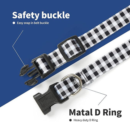 Mile High Life Dog Collar | Cute Puppy Collars | Lightweight Girl Dog Collar | Soft Boy Dog Collars | w Geometric Plaid Wave Line Pattern (White Plaid, Small)