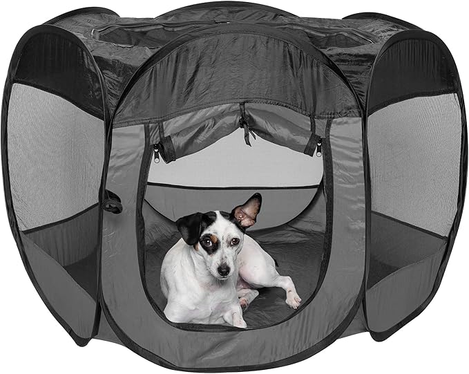 Furhaven Portable Dog Playpen Cat Tent, Pet playground/kennel foldable indoor outdoor zippered puppy crate - Gray, Medium