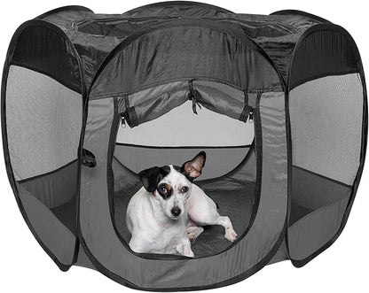 Furhaven Portable Dog Playpen Cat Tent, Pet playground/kennel foldable indoor outdoor zippered puppy crate - Gray, Medium