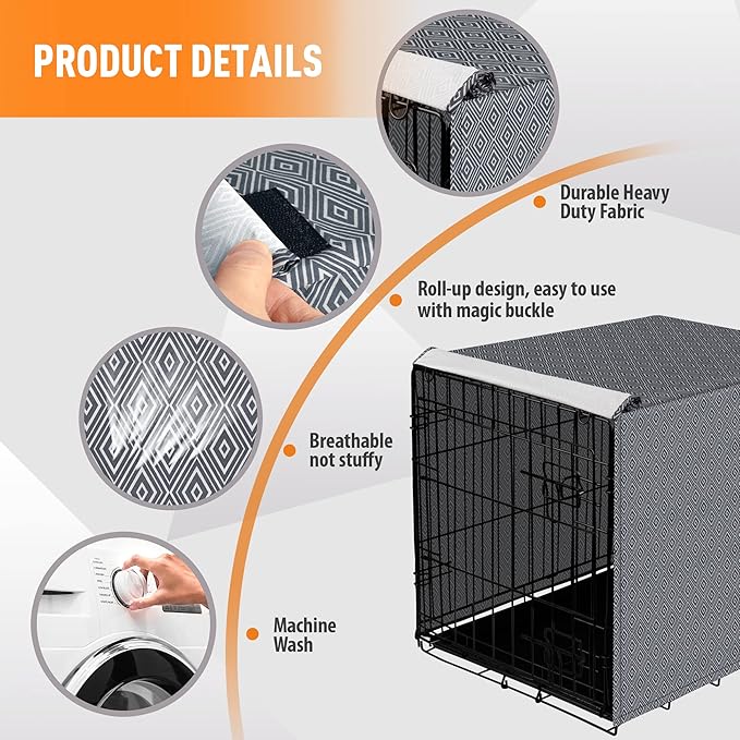 42 Inch Dog Crate Cover for Wire Cages Indoor Breathable Polyester Pet Kennel Cover Machine Wash & Dry Lagre XL (Cover Only)