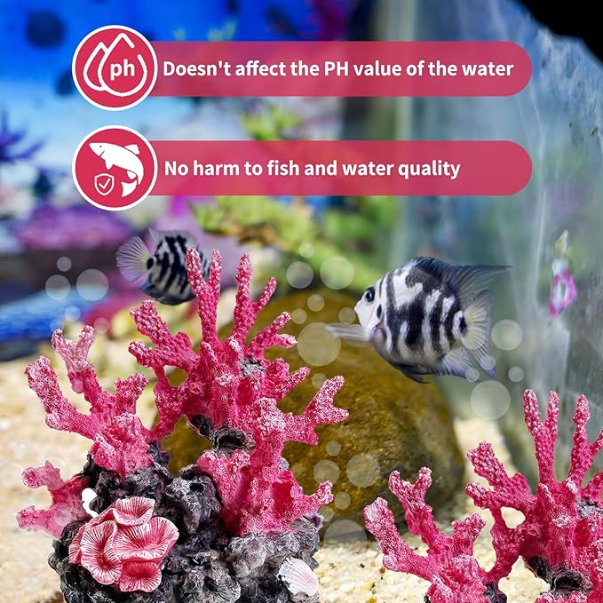PINVNBY Aquarium Coral Reef Decor, Artificial Aquarium Coral Ornament Fish Cave Hideout Artificial Aquarium Plants Artificial Resin Fish Tank Accessories for Aquarium Landscaping (Pink)
