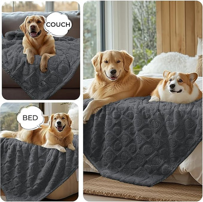 Luciphia Waterproof Blanket for Large Dogs Washable Pet Bed Cover Soft Fluffy Puppy Blanket with Premium Fleece Cozy Calming Cat Blankets for Indoor Cats Grey 85x57 inch