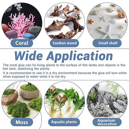 Aquarium Glue Fish Safety, 5Pcs Coral Reef Glue for Plants Moss, Coral, Stone, Wood Aquascaping, Quick Drying (5)