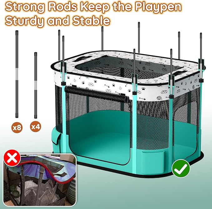 Portable Cat Playpen, 8-Rod Reinforced Kitten Dog Playpens, Foldable Play Pen for Indoor Cats Enclosed Pet Puppy Doggy Outdoor, Collapsible Tent Kennel Cage House(32"x24"x22")
