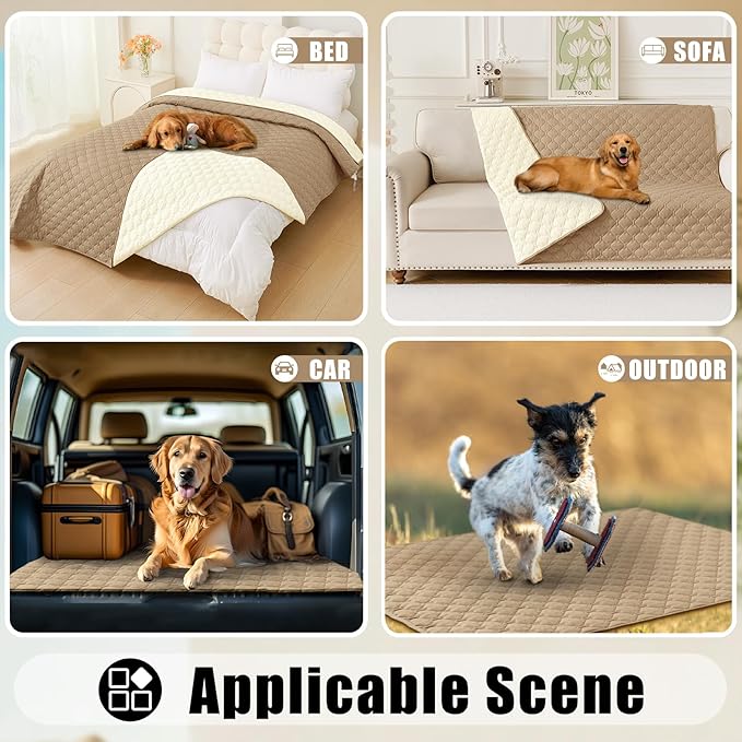 Smiry Waterproof Dog Blanket, Soft Dog Bed Cover Pet Blanket, Reversible Couch Cover for Dogs Washable, Pet Couch Covers for Sofa Furniture Protector for Puppy Cat (82x102 Inch, Camel/Beige)