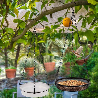 2-in-1 Set Hanging Bird Feeder and Bath for Outdoor, Small Metal Tray Perfect for Attracting Bird