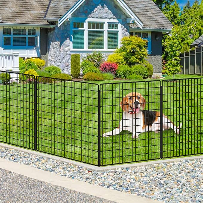 10 Panels Dog Fence Outdoor for Yard, 36 in(H) X 25 ft(L) Decorative Garden Fence Rustproof No Dig Animal Barrier Fencing Metal Wire Panel Border Patio Rabbits Ground Stakes Fencing