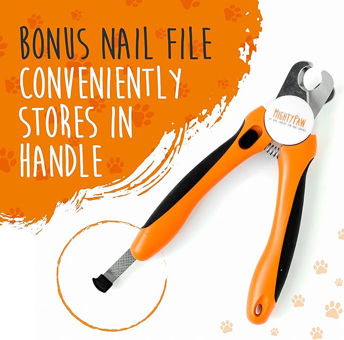 Mighty Paw Dog Nail Clippers - Dog Claw Clippers - Pet Claw Trimming and Grooming Set - Built-in Safety Guard - Sharp Stainless Steel Blade - Ergonomic Handle - Nail Trimmer - Paw Trimmer (Orange)