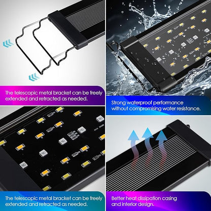 22W Smart Bluetooth App-Controlled Aquarium Light - Customizable Light Colors,Timeable,24/7 User-Defined Sunrise/Sunset Simulation,Tropical Lighting Mode,Suitable for 24-30" Fish Tanks