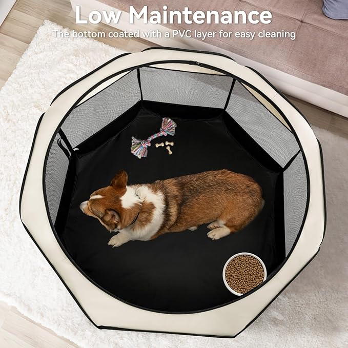 A4Pet Portable Dog Playpen, Pop Up Dog Playpen Indoor/Outdoor, Pet Playpen for Cats, Puppies - Removable Zipper & Collapsible Travel Bowl