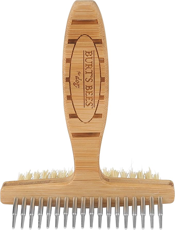 BURT'S BEES FOR PETS Brown Oblong Double Sided Dog Brush - All Hair Types, Unisex, 0.2 lbs, Hemp Bristle for Detangling, Shedding Rake for Mats Removal