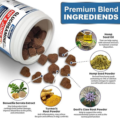 Glucosamine for Dogs, 180 Chews Hip and Joint Supplement for Dogs, Glucosamine Chondroitin, MSM Hemp Dog Joint Pain Relief, Dog Joint Supplement Health Mobility Support (180 Chews, Bacon)