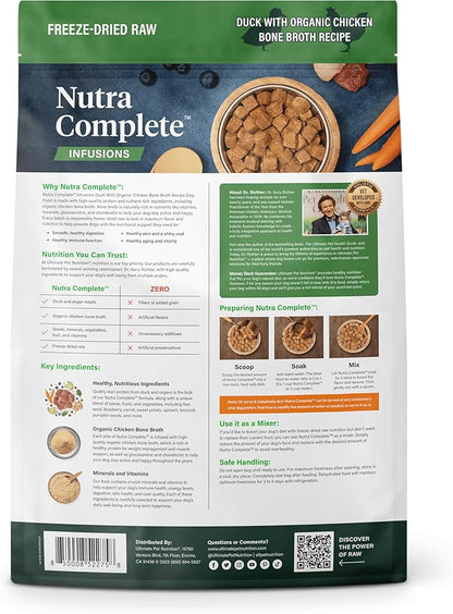 ULTIMATE PET NUTRITION Nutra Complete Bone Broth Infusions, 100% Freeze Dried Veterinarian Formulated Raw Dog Food with Antioxidants Prebiotics and Amino Acids (3 Pound, Bone Broth Duck)