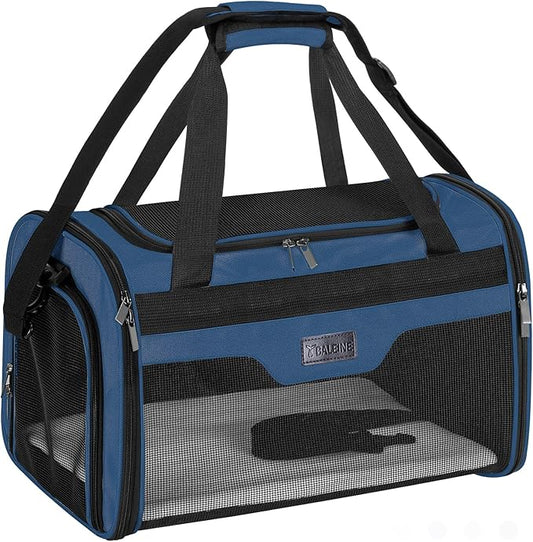 BALEINE Cat Carrier, Puppy Dog Carrier for Small Medium Pets Up to 22 Lbs, Soft-Sided Dog Travel Bag with Safety Zippers, Collapsible Pet Carrying Case (Blue, XL, 19"x12"x12")