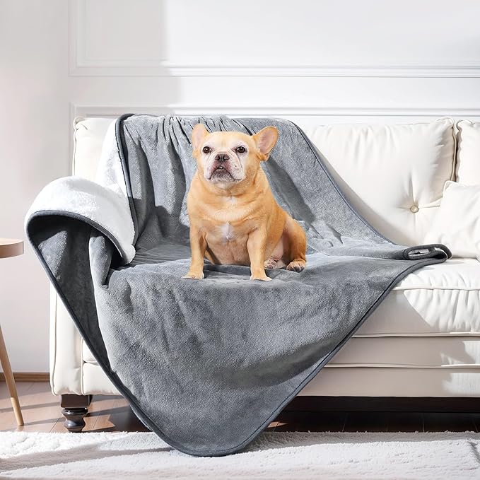 Waterproof Dog Blanket Bed Cover for Bed Couch Sofa, Liquid Pee Proof Pet Blanket Washable, Reversible Sherpa Fleece Blanket Furniture Protector for Medium Large Dogs Catsï¼_ray, 50"x 60"ï¼