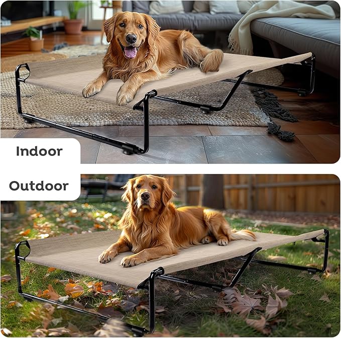 Veehoo Large Elevated Dog Bed with Flannel Dog Blanket, Outdoor Guardrail Raised Pet Cot for Extra Large Dogs, Anti-Slip Camping Dog Hammock Bed, Breathable Teslin Mesh Fabric, XXL, CWC2201B