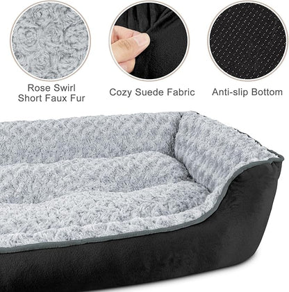 JOEJOY Rectangle Dog Bed for Large Medium Small Dogs - Washable Orthopedic Sofa Bed, Soft Breathable Puppy & Pet Cuddler, Durable Calming Dog Bed with Anti-Slip Bottom, Multiple Sizes, Black