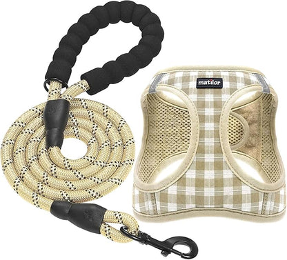Dog Harness Step-in Breathable Puppy Cat Dog Vest Harnesses for Small Medium Dogs Beige Checkered