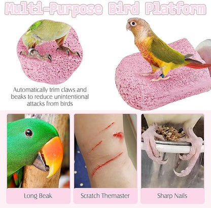 PINVNBY 5 Pack Bird Perch Resin Bird Beak Grinding Stone Parrot Cage Stand Platform Foot Claws Trimmer Chew Toy Cage Accessories for Budgie Cockatiel Conure Lovebird Finch (Pink)