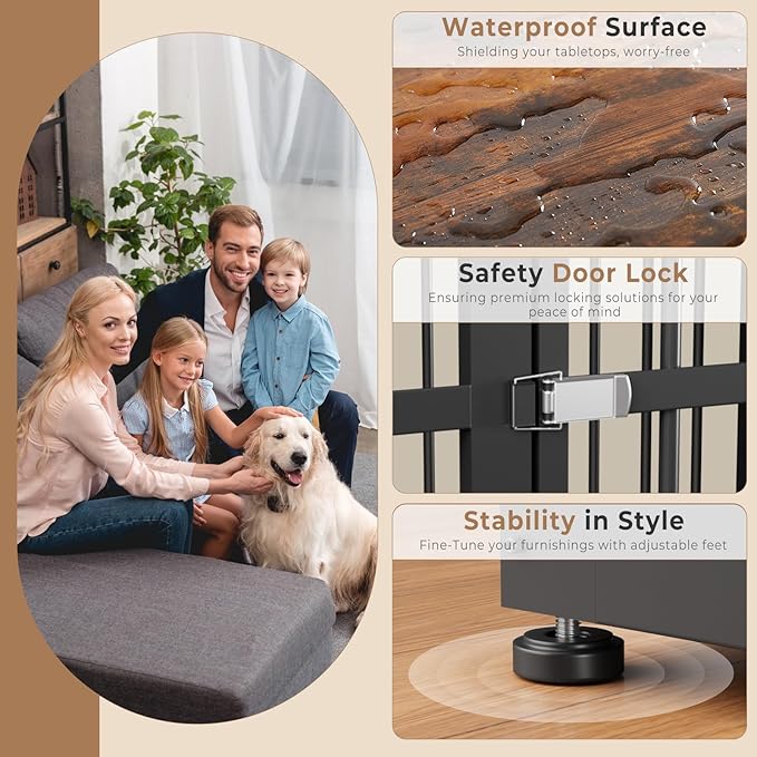 48'' L-Shaped Corner Dog Crate Furniture Large Breed with Double Rooms,Wooden Dog Crate End Table Indoor with Removable Divider for Small to Medium Dogs, Can Use Separately