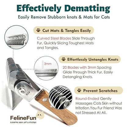 Cat Brush for Dematting & Deshedding, 2 in 1 Undercoat Rake, Efficiently Remove Loose Hair & Matted Fur, Professional Shedding Comb for Indoor Cats & Long Haired Cats