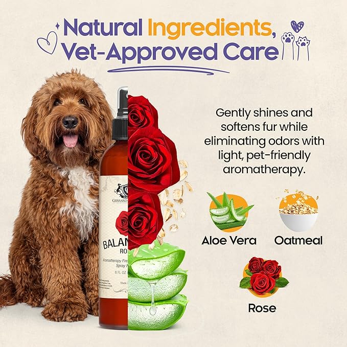Dog Perfume Spray Long Lasting Balancing Rose 8 Fl Oz - Dog Calming Spray Scent Mist for Shining Fur, Puppy Cologne, Doggie Deodorant Fragrance Mist Pet Perfume for All Breeds by Gerrard Larriett