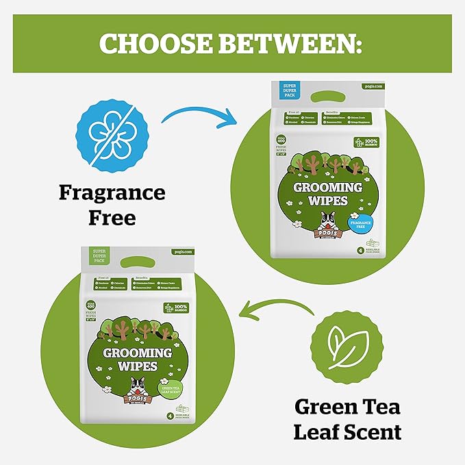 Pogi_ Dog Grooming Wipes  Hypoallergenic Pet Wipes for Paws, Body & Butt  Cleaning & Hydrating, Green Tea Scent, 400-Count