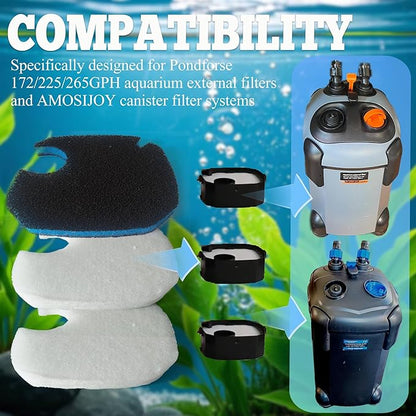 NEWKE 12 Pack Upgraded Canister Filter Pads for AMOSIJOY 172/225/265GPH Aquarium External Filter, Replacement Pads for PONDFORSE Canister Filter (4 3in1 Coarse Filter Pads & 8 White Floss)