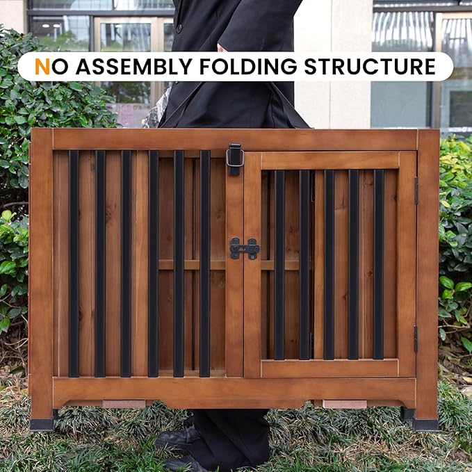 Wooden Dog Crate Furniture,Foldable and Portable Dog Kennel Furniture Indoor,Decorative Dog Crate End Table No Assembly.(Large,Brown)