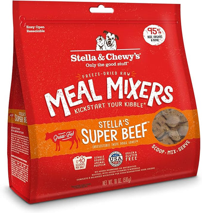Stella & Chewy's Freeze Dried Raw Super Beef Meal Mixer  Dog Food Topper for Small & Large Breeds  Grain Free, Protein Rich Recipe  18 oz Bag
