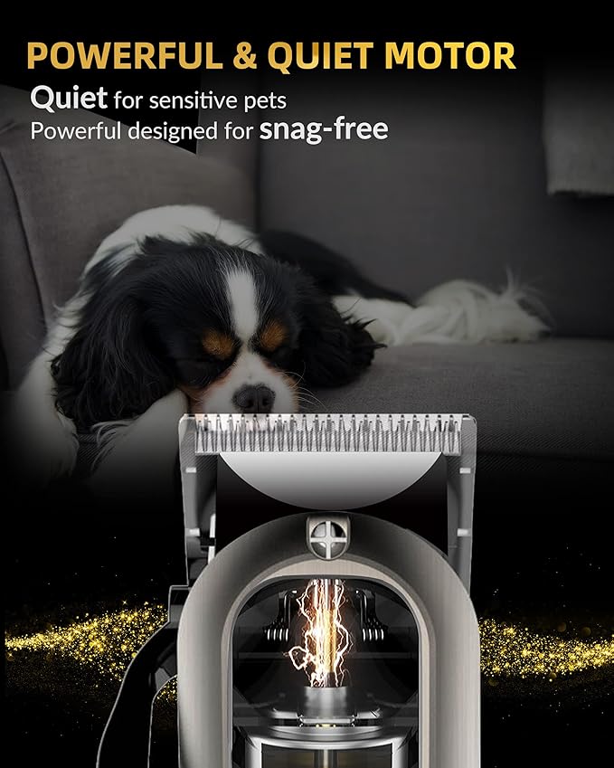 E-Hunter Professional Dog Clippers Cordless Rechargeable - Pet Grooming Kit with 8 Comb Guides, LED Display & Quiet Motor 50DB for Dogs, Cats with Thick Hair - Includes Cleaning Brush & Oil