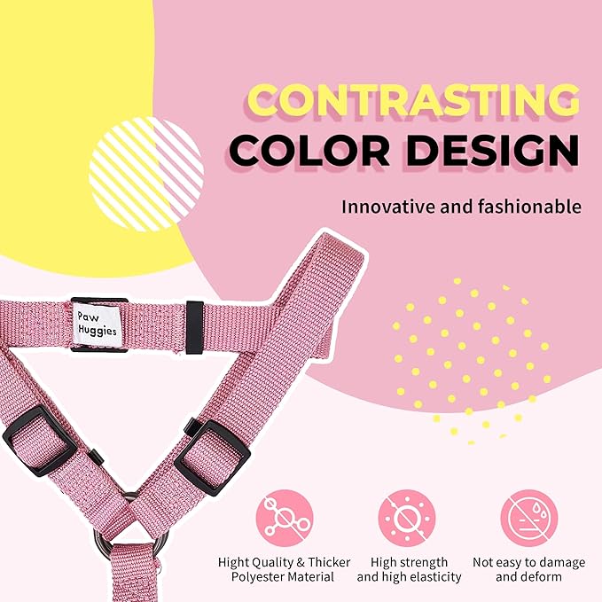 Dog Harness and Leash Set for Large Dogs Rayon Derived from Bamboo 90%, Polyester 10%, No Pull Dog Harness, Step-in Adjustable Dog Leash, Dog Harness and Leash Set for Large Dogs-Pink